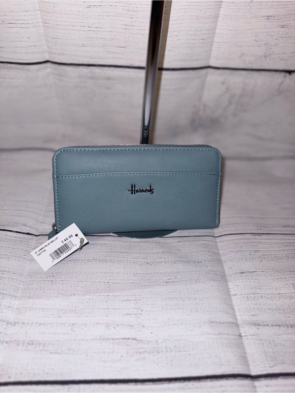 Harrods Dusty Blue Zip-Around Leather Wallet